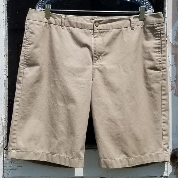 Lands' End Khaki Plain Front Cotton Blend Bermuda Shorts - Picture 10 of 13